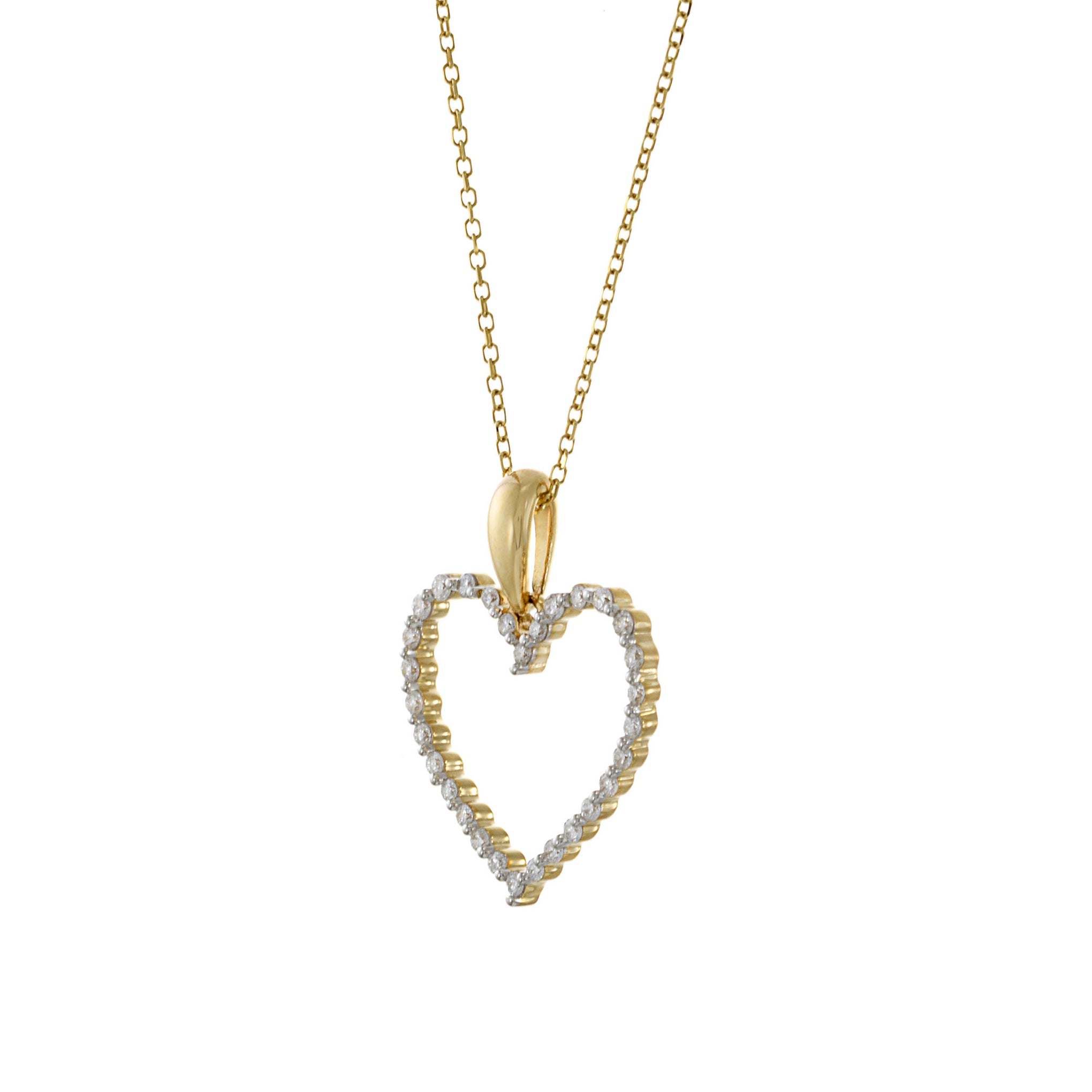 14KT Yellow Gold Open Heart Diamond Pendant
