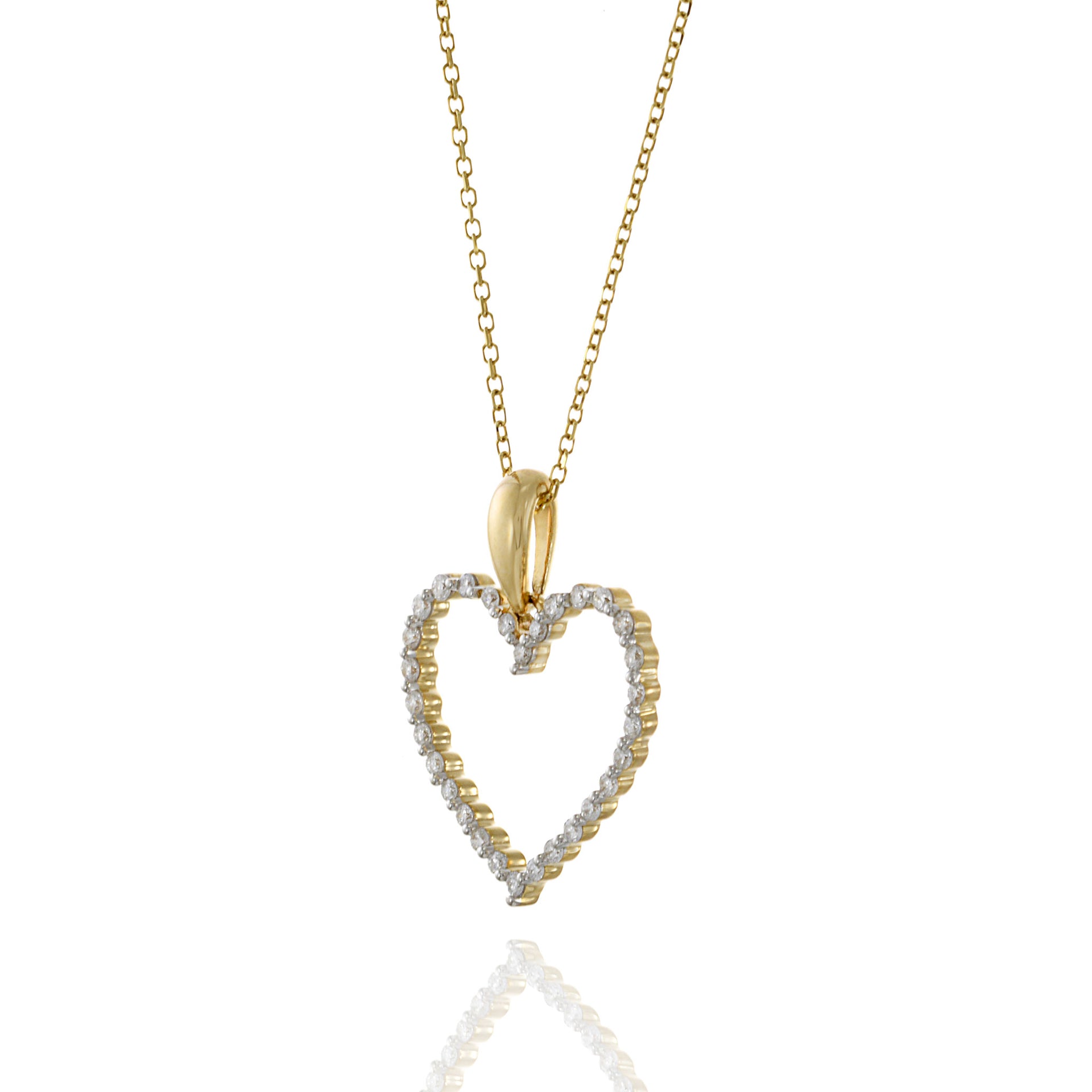 14KT Yellow Gold Open Heart Diamond Pendant