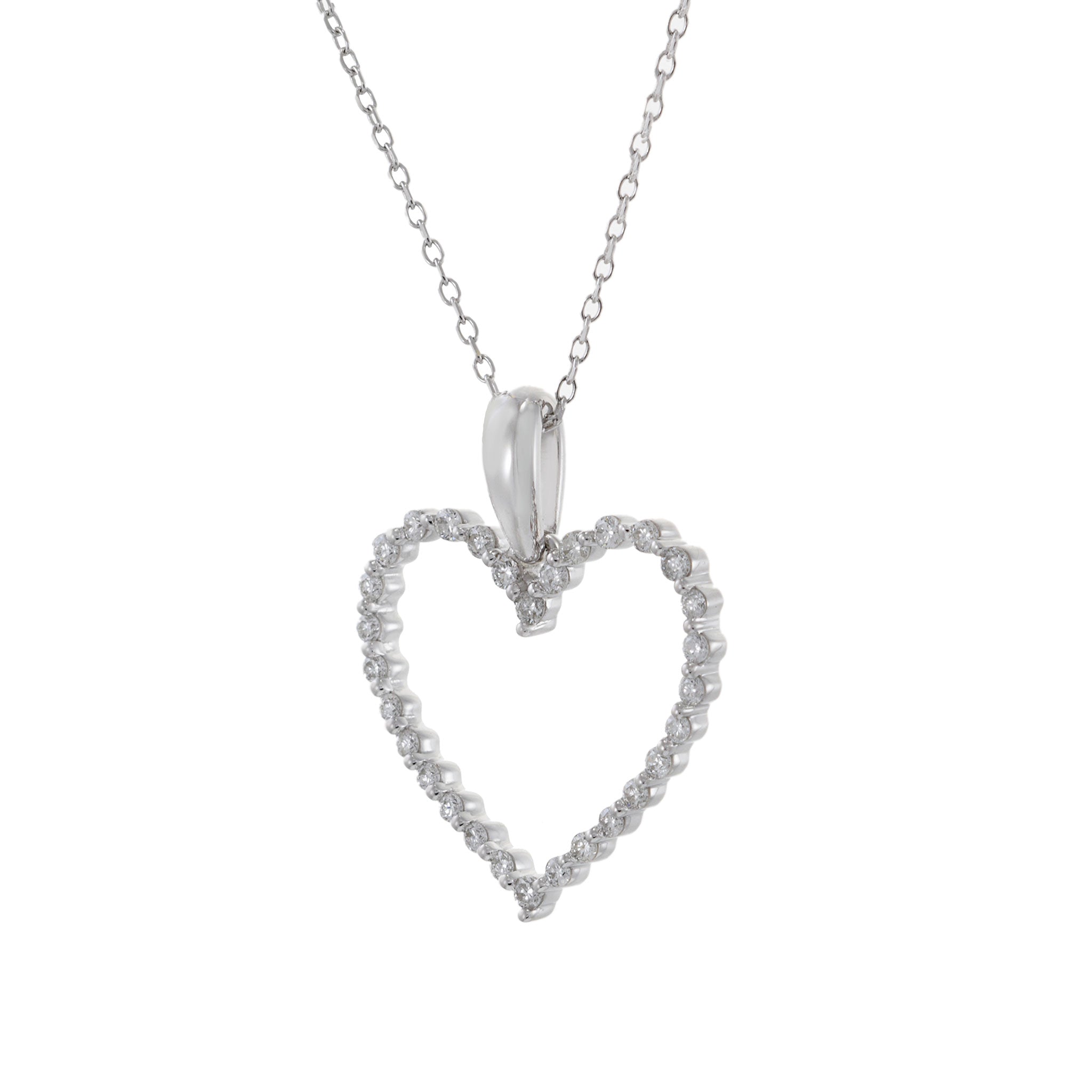 14KT White Gold Open Heart Diamond Pendant