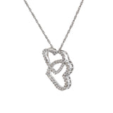 14KT White Gold Double Open Heart Diamond Pendant