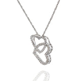 14KT White Gold Double Open Heart Diamond Pendant