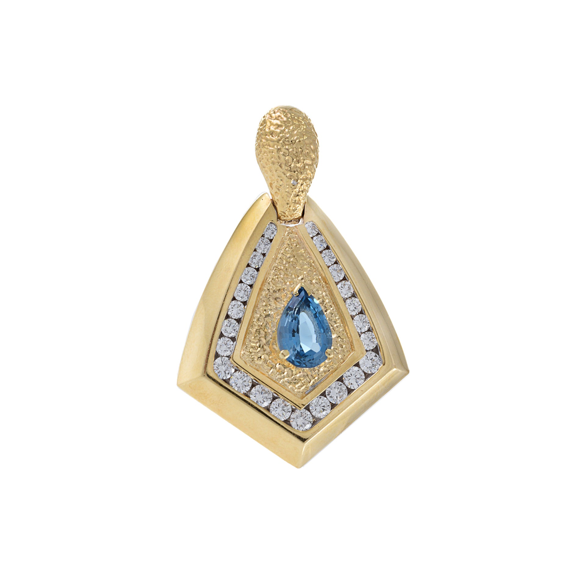 Vintage 1970s 14KT Yellow Gold Diamond And Blue Topaz Pendant