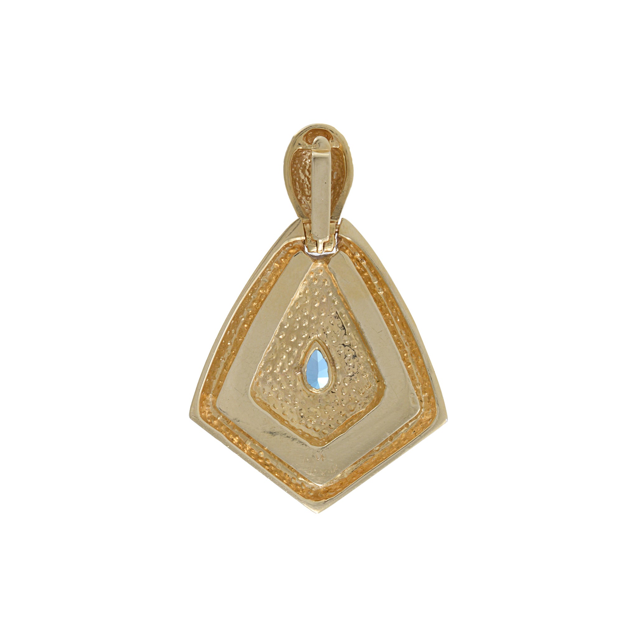 Vintage 1970s 14KT Yellow Gold Diamond And Blue Topaz Pendant