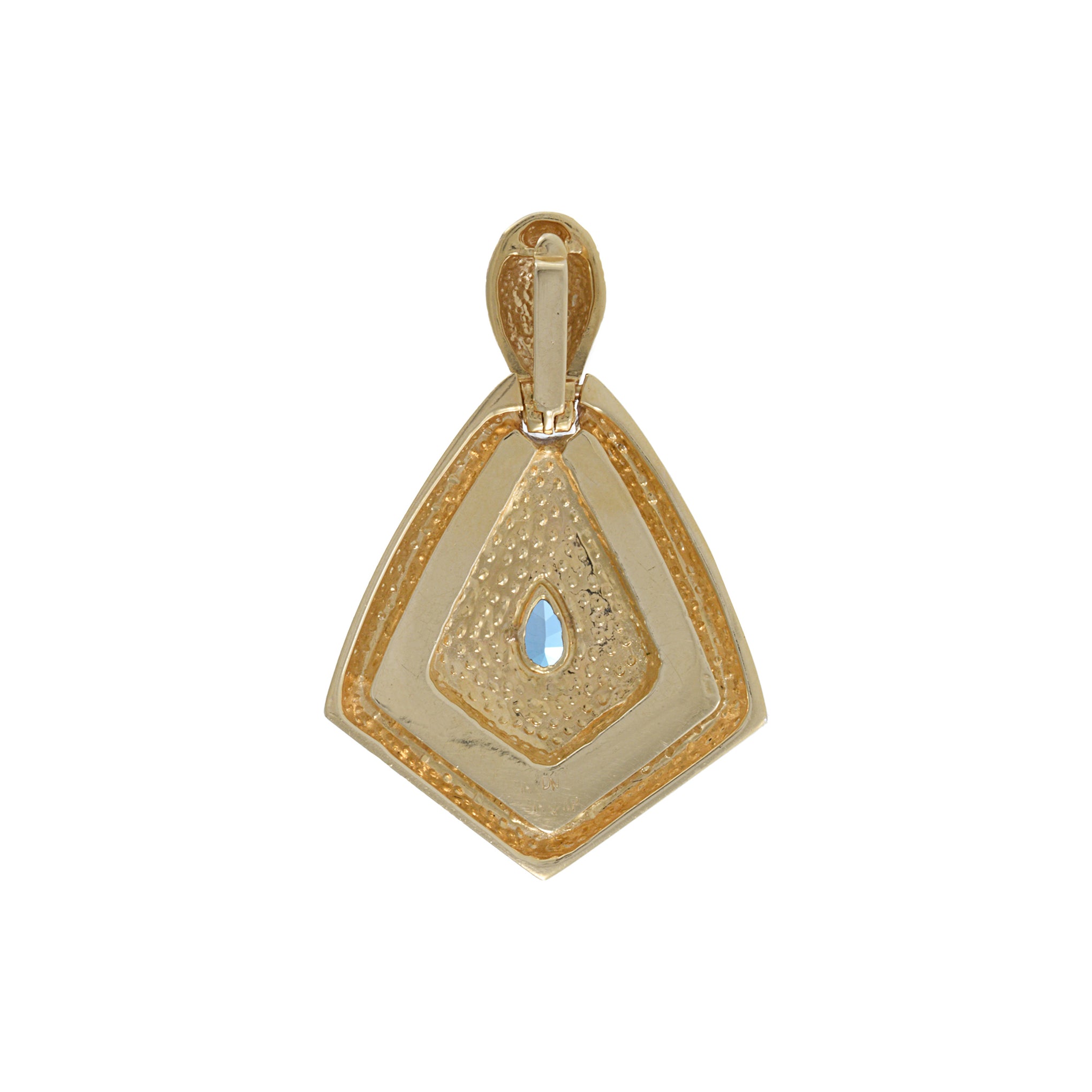 Vintage 1970s 14KT Yellow Gold Diamond And Blue Topaz Pendant