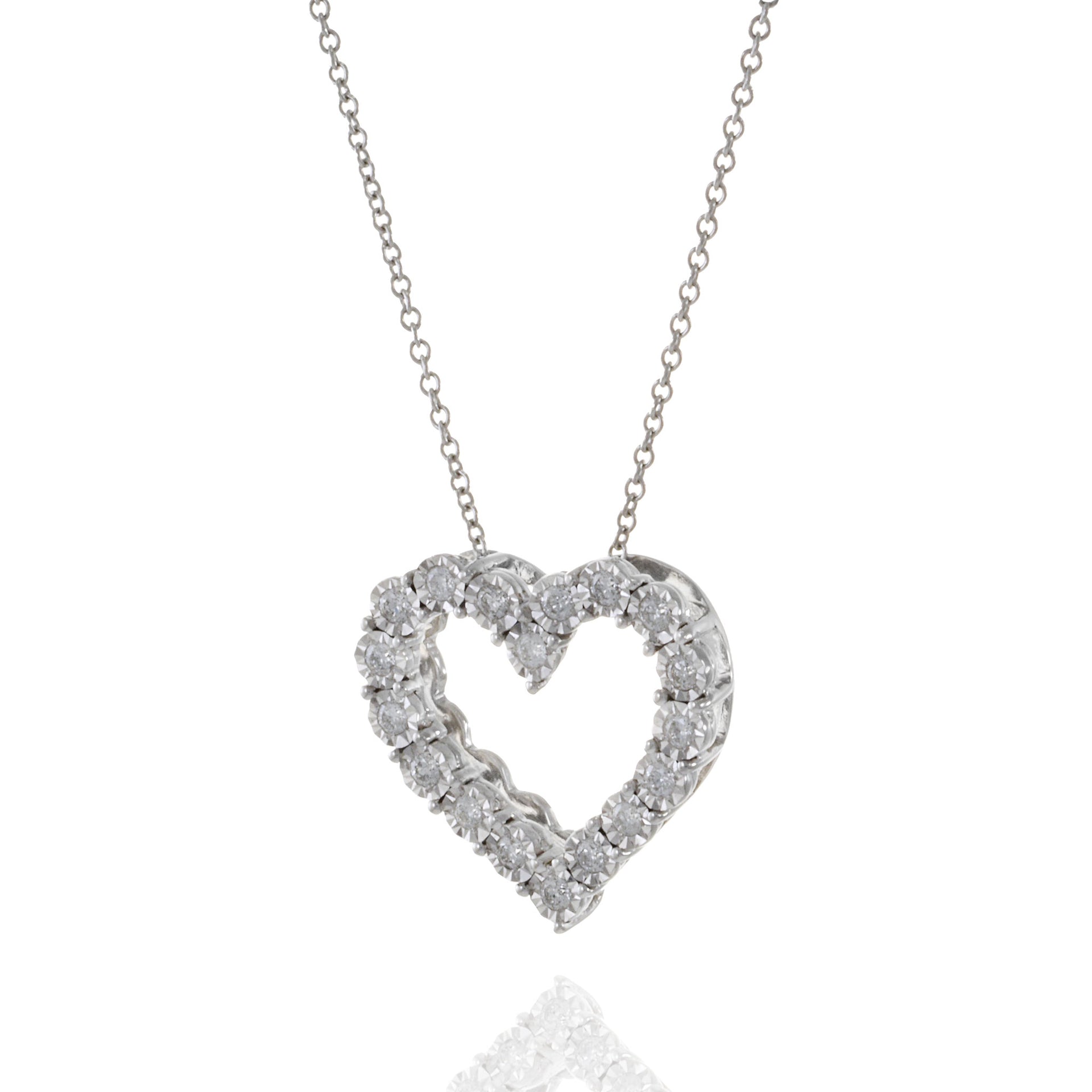 14KT White Gold Diamond Open Heart Pendant With Chain