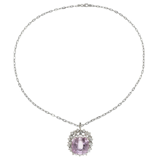 Estate Retro 14KT White Gold Kunzite and Diamond Pin/Pendant