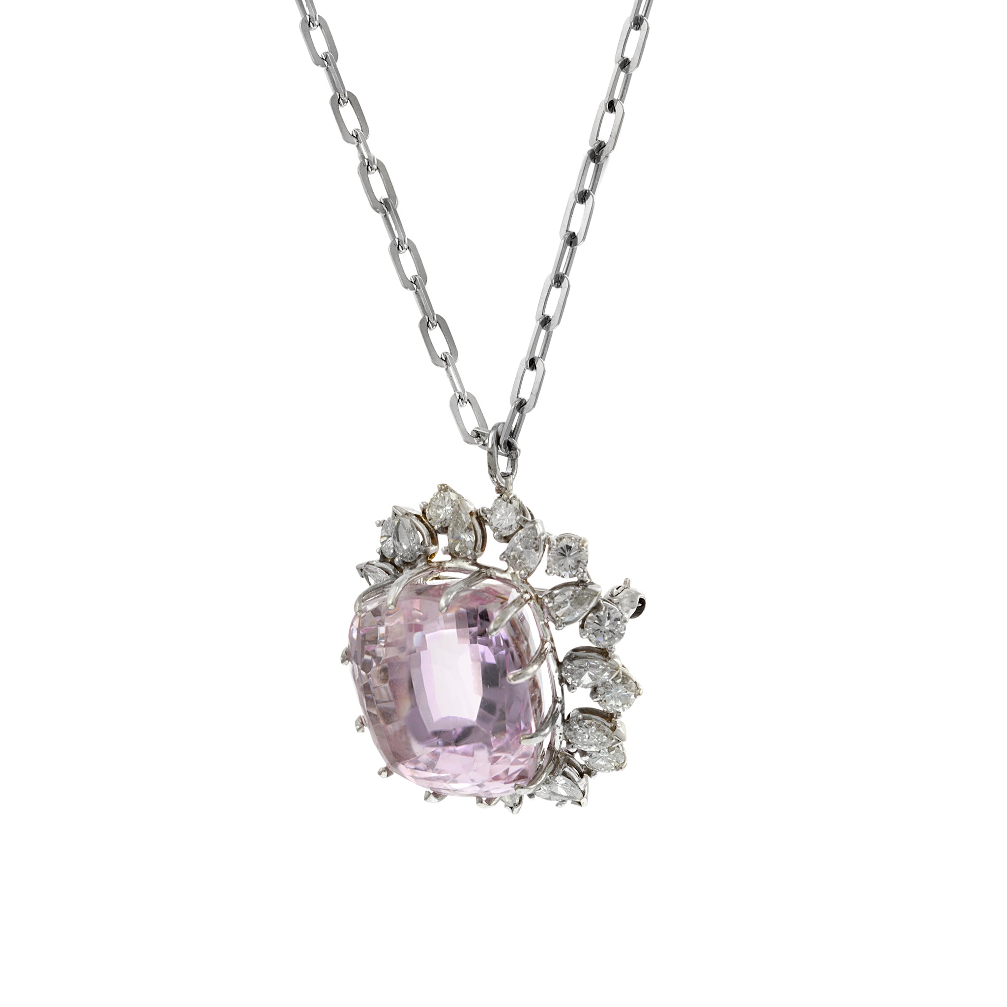 Estate Retro 14KT White Gold Kunzite and Diamond Pin/Pendant