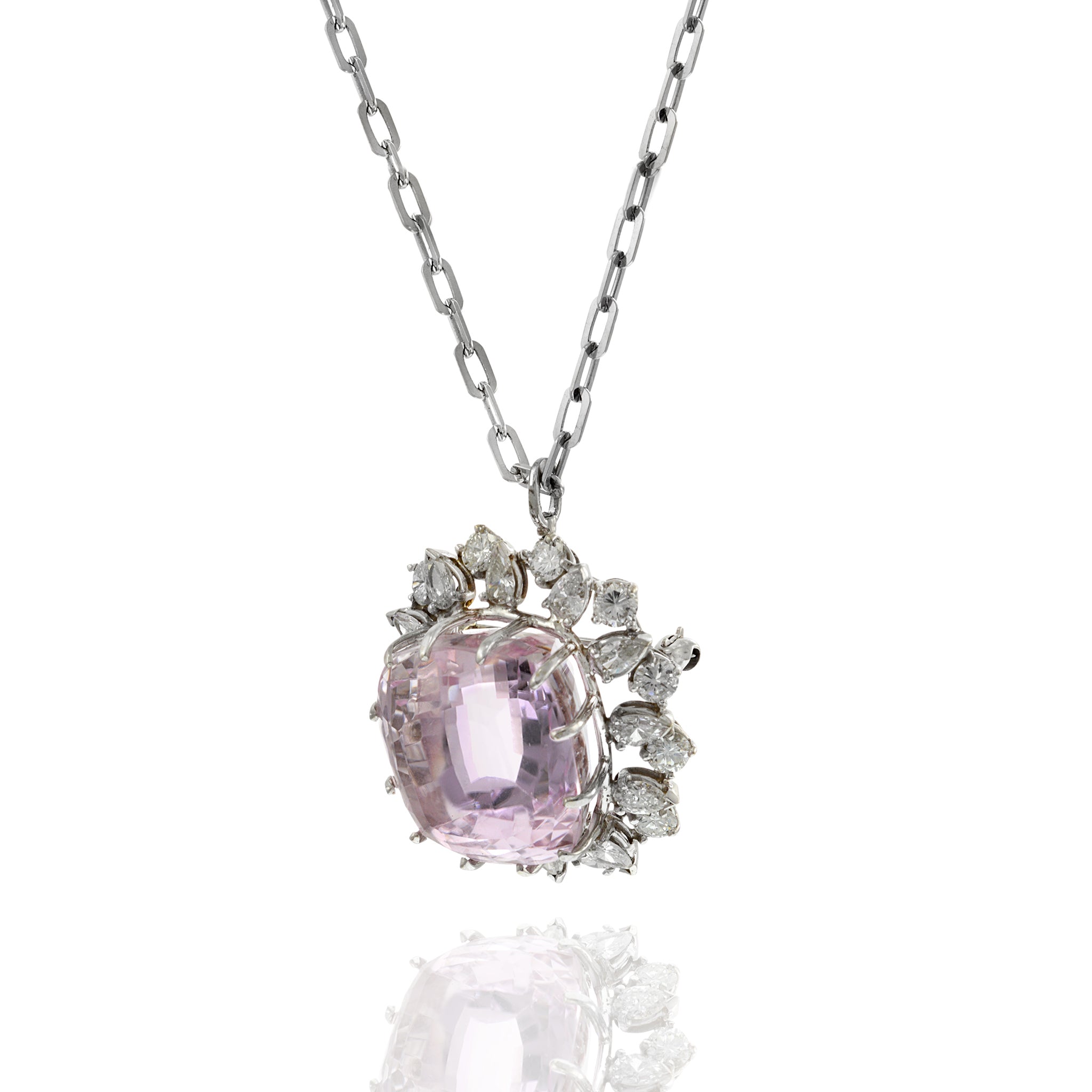 Estate Retro 14KT White Gold Kunzite and Diamond Pin/Pendant