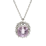 Estate Retro 14KT White Gold Kunzite and Diamond Pin/Pendant