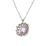 Estate Retro 14KT White Gold Kunzite and Diamond Pin/Pendant