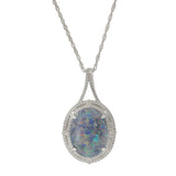 14KT White Gold Opal and Diamond Double Halo Pendant