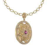 14KT Yellow Gold Mother of Pearl, Diamond and Ruby Disc Pendant