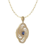 14KT Gold Mother of Pearl, Kyanite, and Diamond Flower Pendant