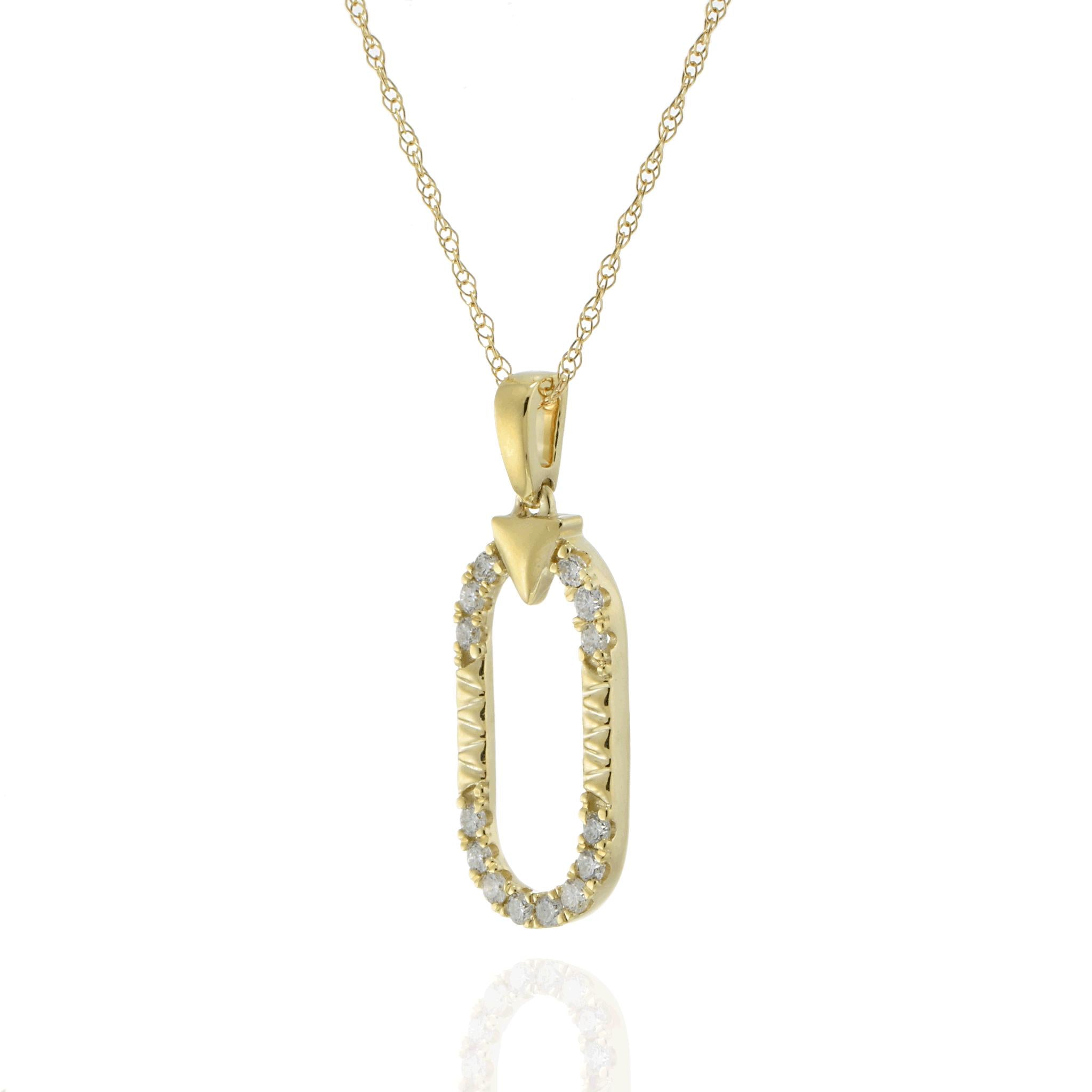 Oval Link Diamond Pendant Necklace in 14KT Yellow Gold