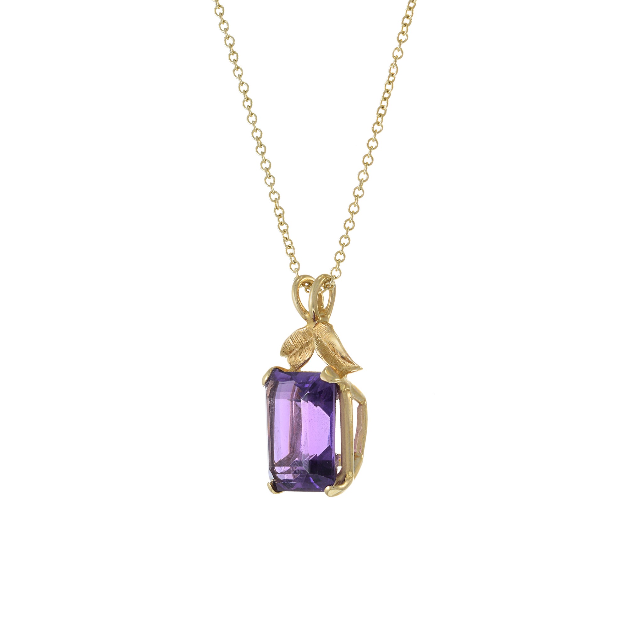 14KT Yellow Gold Estate Amethyst With Gold Leaves