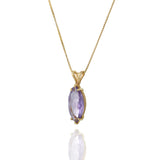 Vintage 14KT Yellow Gold Marquise Cut Purple Amethyst Pendant