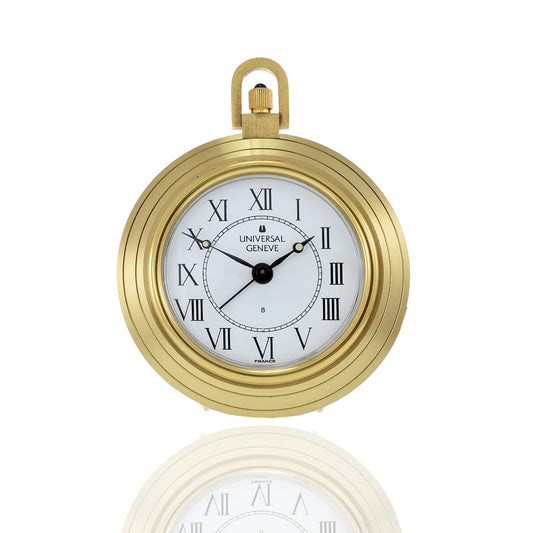 Universal Genève Circa 1980s Round Brass Alarm Desk Clock