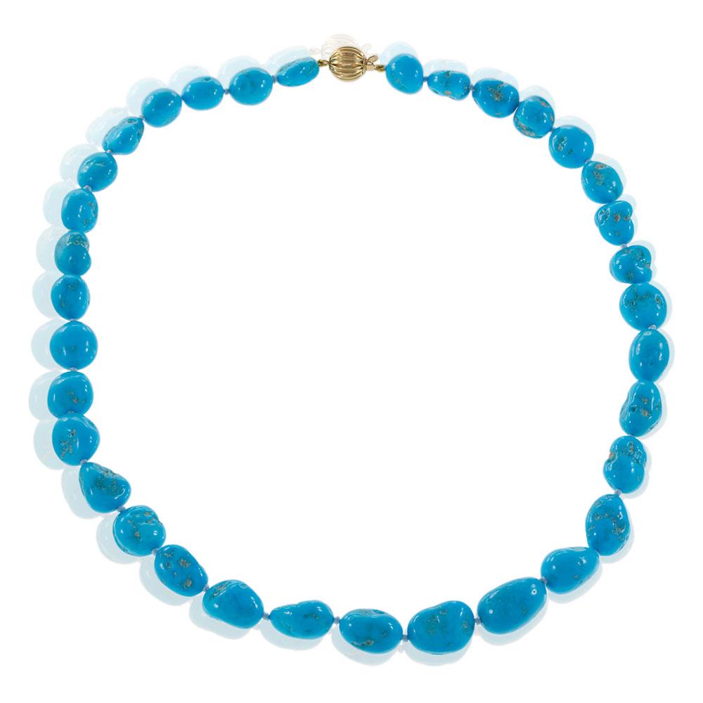Genuine Natural Sleeping Beauty Turquoise Nugget Bead Necklace