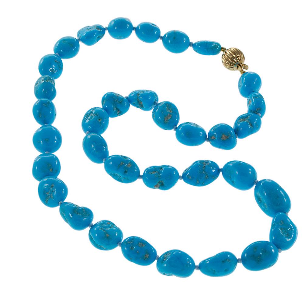 Genuine Natural Sleeping Beauty Turquoise Nugget Bead Necklace