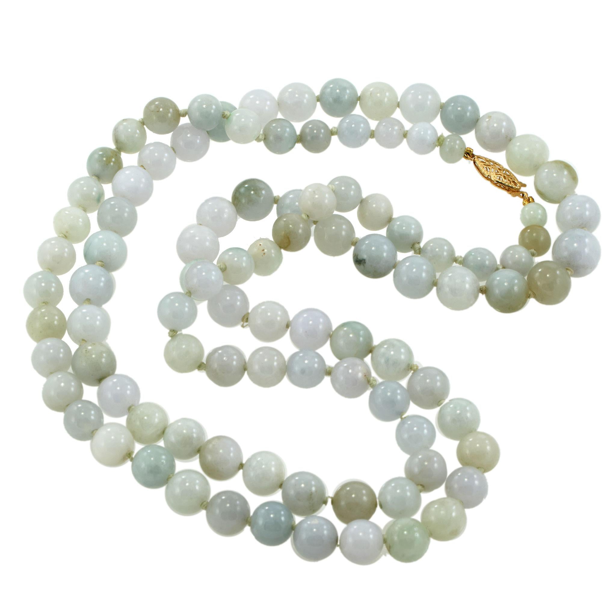 Genuine Light Green Jade 36" Graduated Necklace with 14K Yellow Gold Clasp