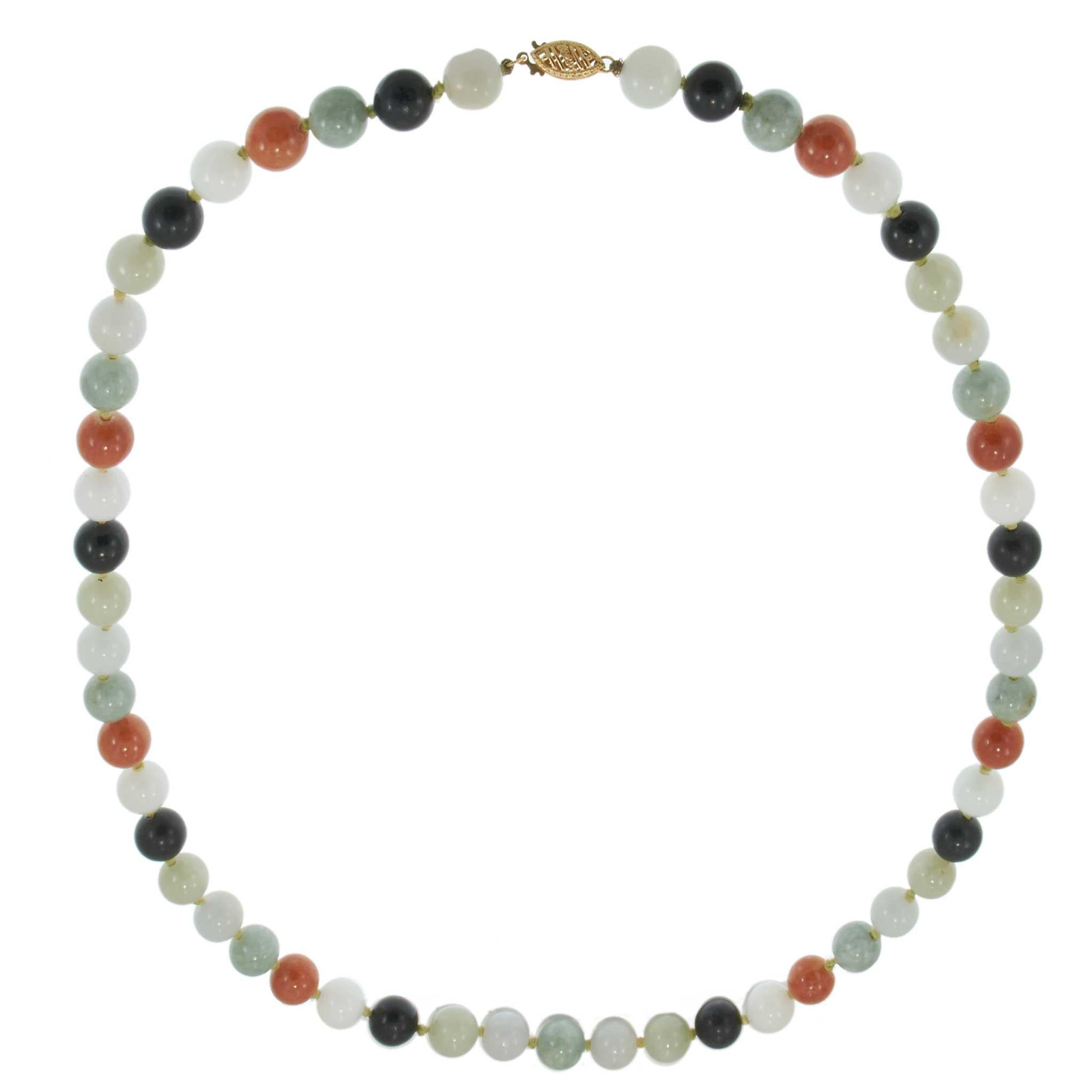 Genuine Multi-Colored Jade Bead Necklace