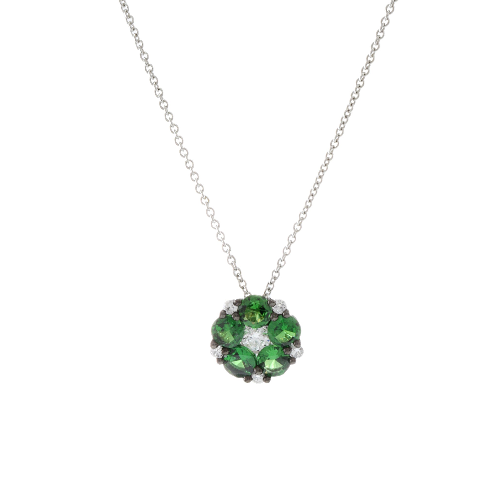 18KT White Gold Green Garnet And Diamond Necklace