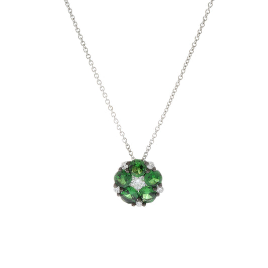 18KT White Gold Green Garnet and Diamond Necklace