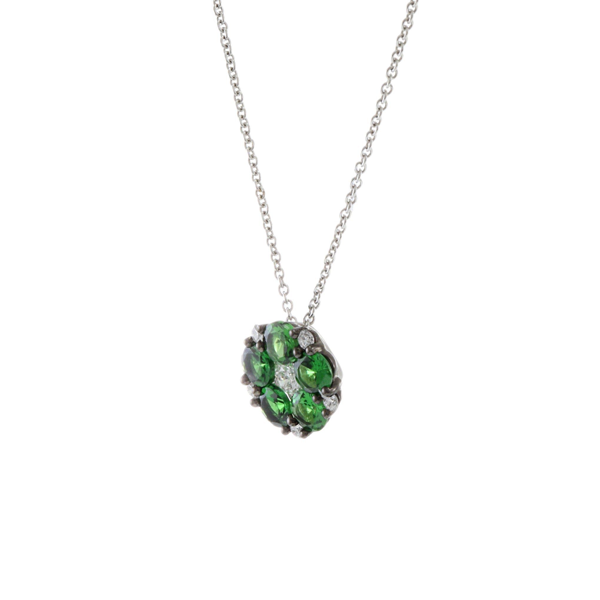 18KT White Gold Green Garnet And Diamond Necklace