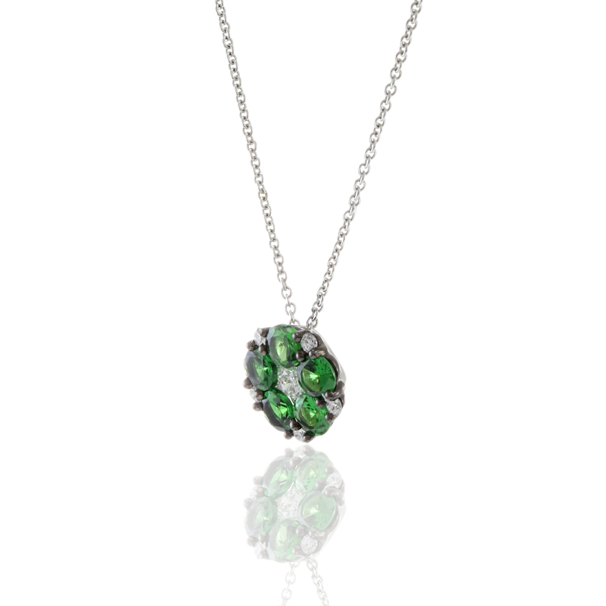18KT White Gold Green Garnet And Diamond Necklace