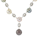 18KT White Gold Diamond and Tahitian Pearl Lariat Necklace