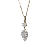 Antique Art Deco 14KT White Gold Pearl and Diamond Cluster Drop Pendant