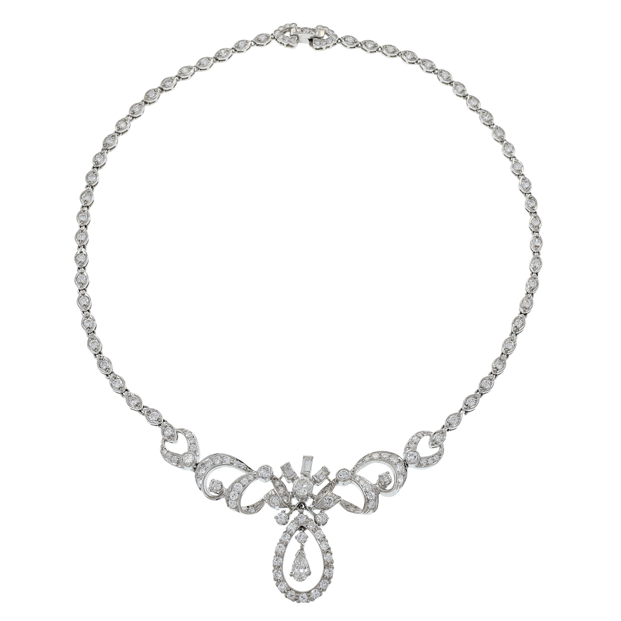 Estate Art Nouveau Era Platinum and Diamond Drop Necklace