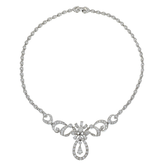 Estate Art Nouveau Era Platinum and Diamond Drop Necklace