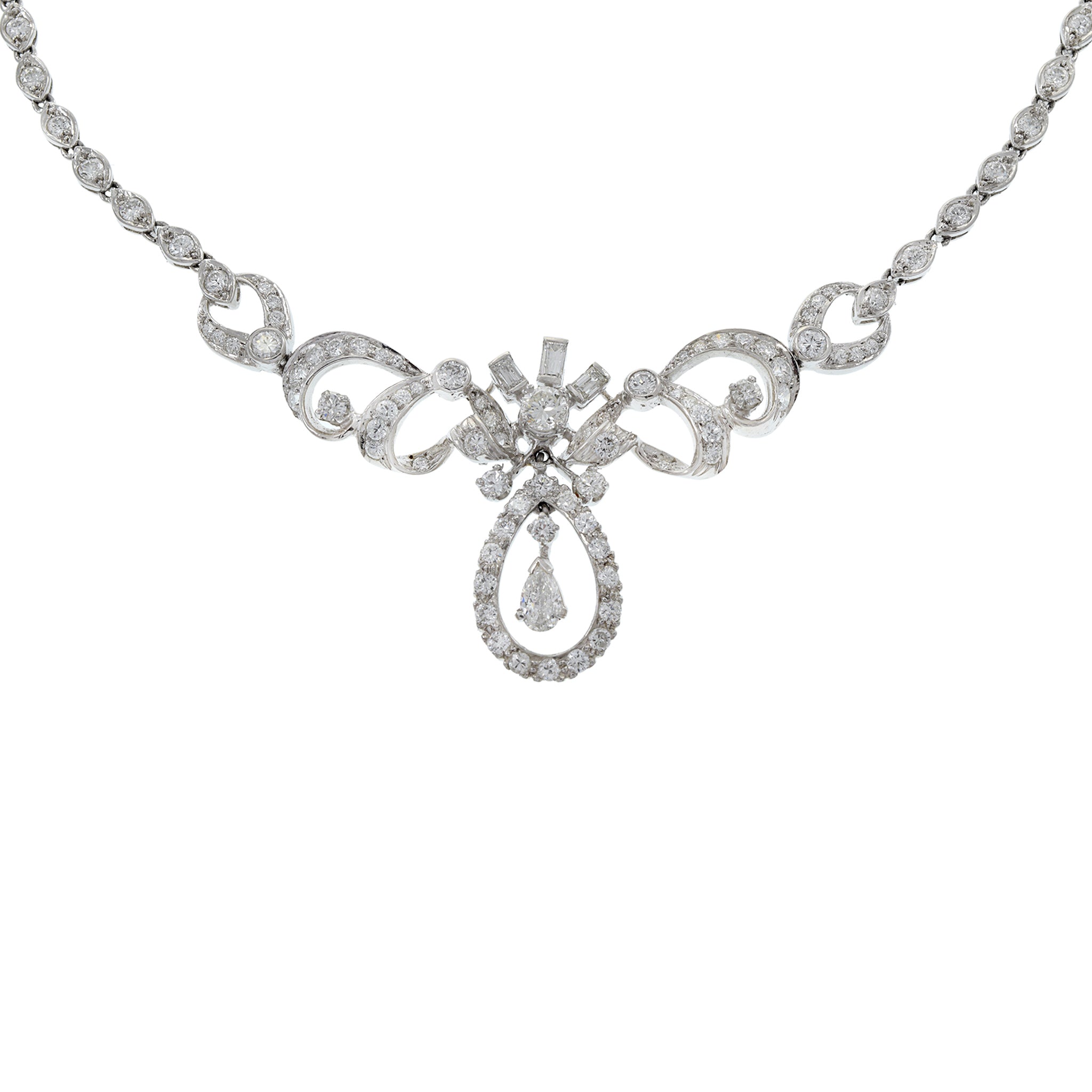 Estate Art Nouveau Era Platinum and Diamond Drop Necklace