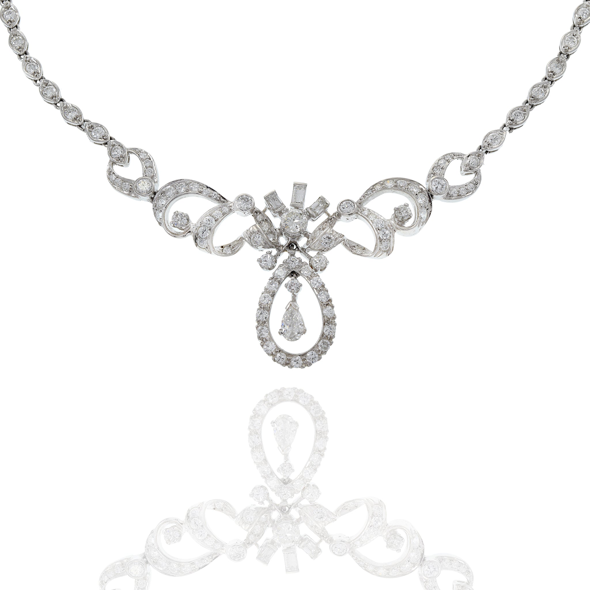 Estate Art Nouveau Era Platinum and Diamond Drop Necklace