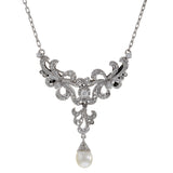 Victorian Era Platinum and Diamond Necklace and Pin Combo with Pearl Drop