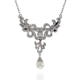 Victorian Era Platinum and Diamond Necklace and Pin Combo with Pearl Drop