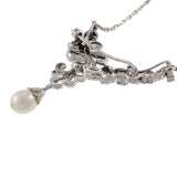 Victorian Era Platinum and Diamond Necklace and Pin Combo with Pearl Drop