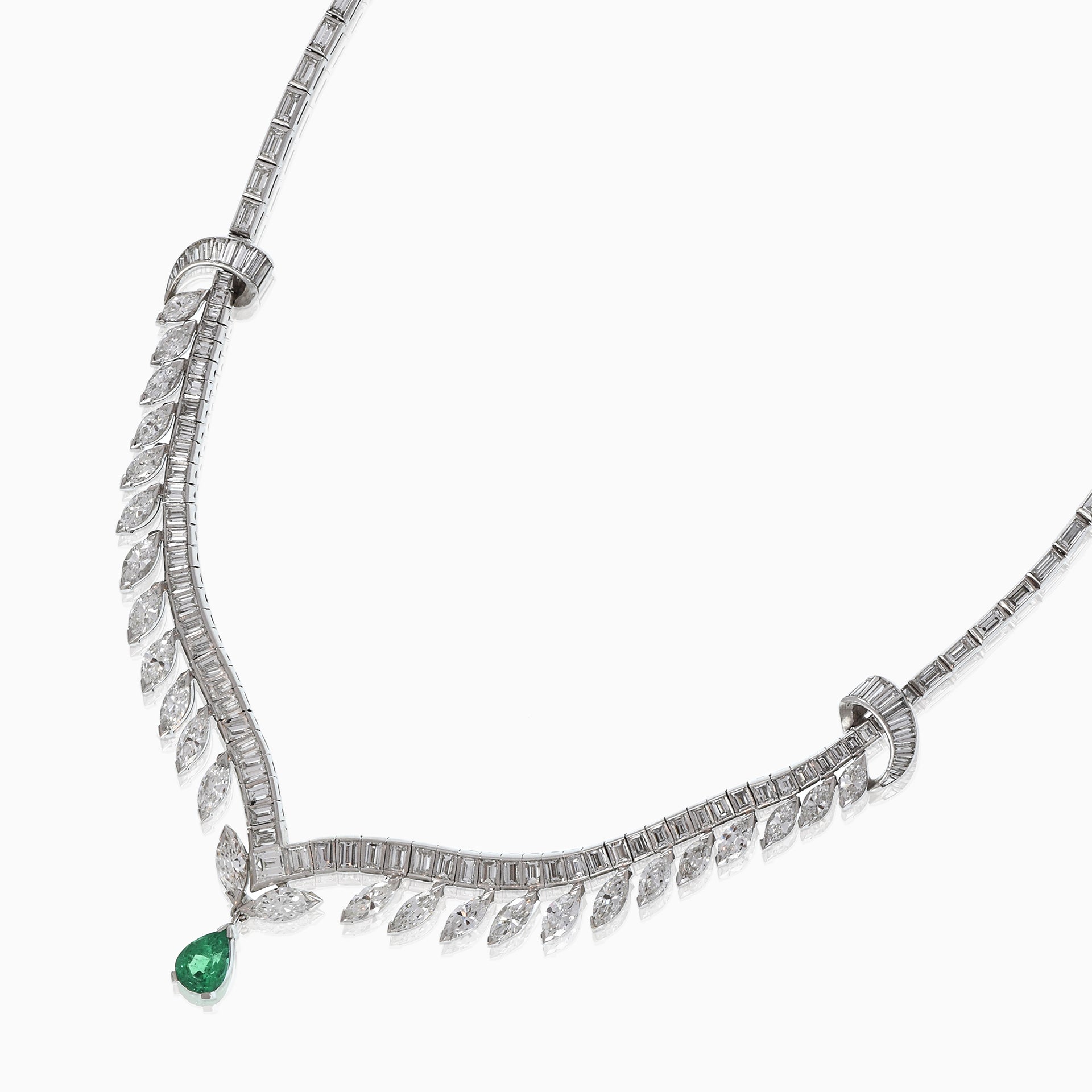Estate Platinum Emerald And Diamond Drop Necklace