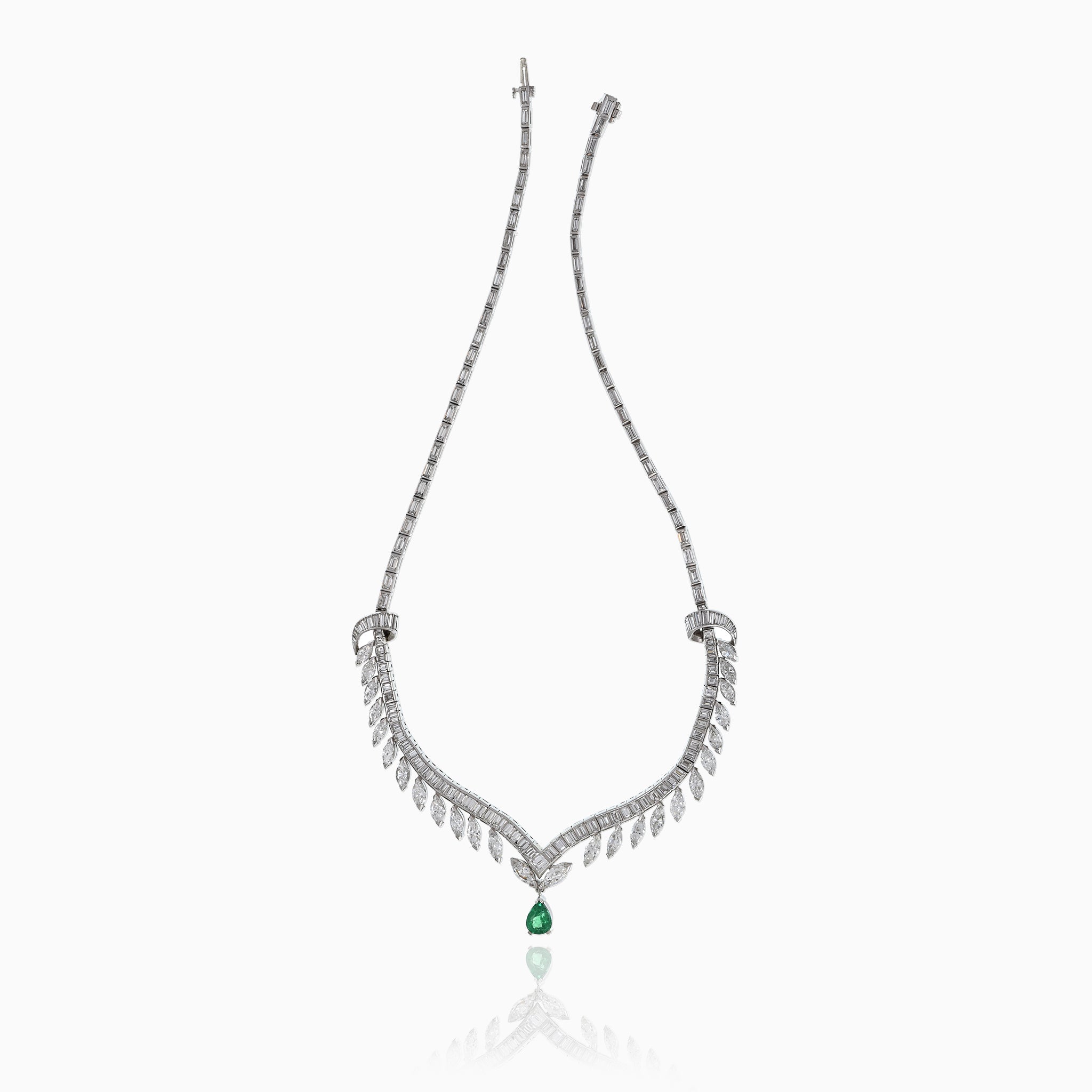 Estate Platinum Emerald And Diamond Drop Necklace