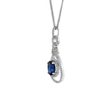 18KT White Gold Oval Sapphire And Diamond Drop Pendant Necklace