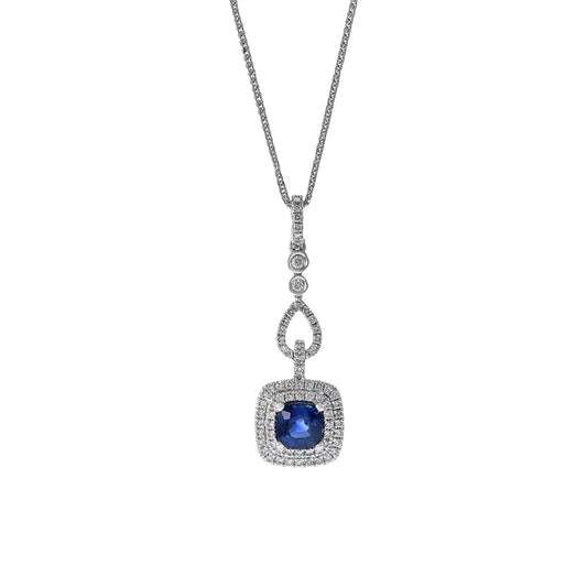 18KT White Gold Sapphire And Diamond Fancy Drop Necklace