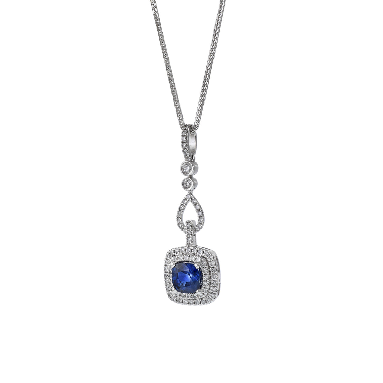 18KT White Gold Sapphire And Diamond Fancy Drop Necklace