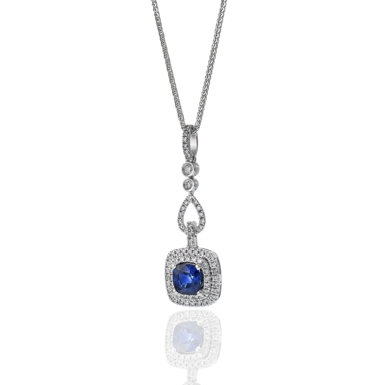 18KT White Gold Sapphire And Diamond Fancy Drop Necklace