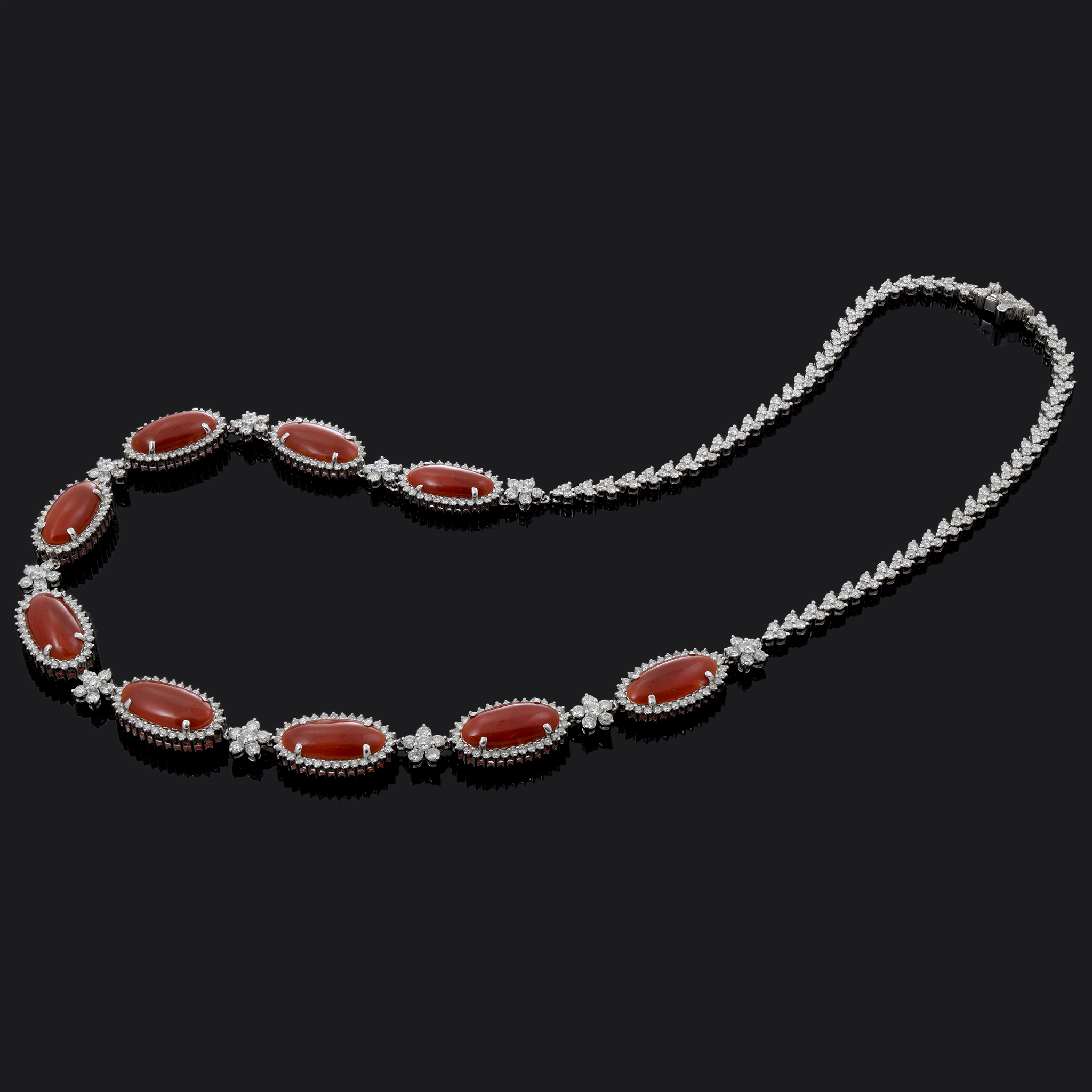 18KT White Gold Coral and Diamond Necklace