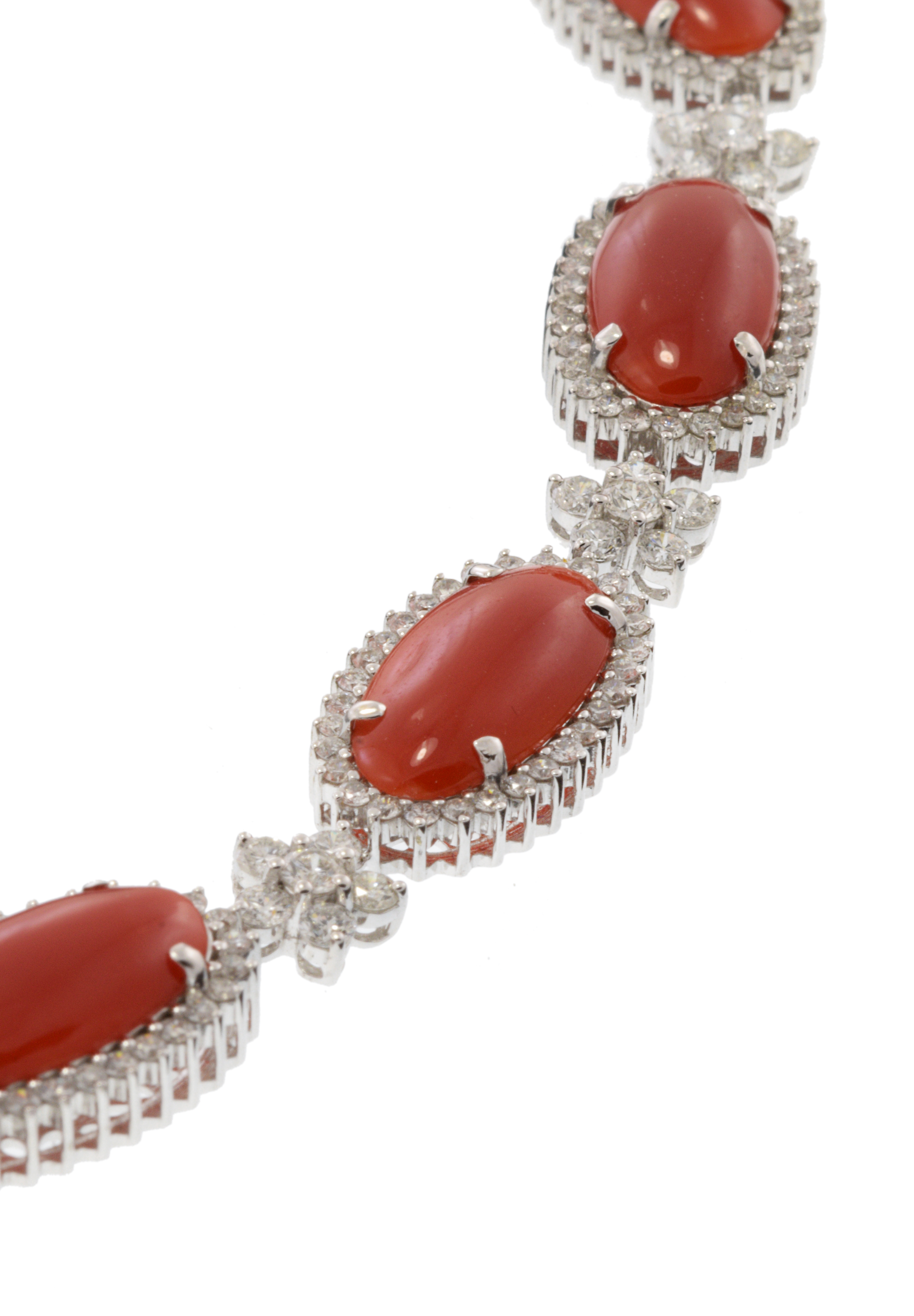 18KT White Gold Coral and Diamond Necklace