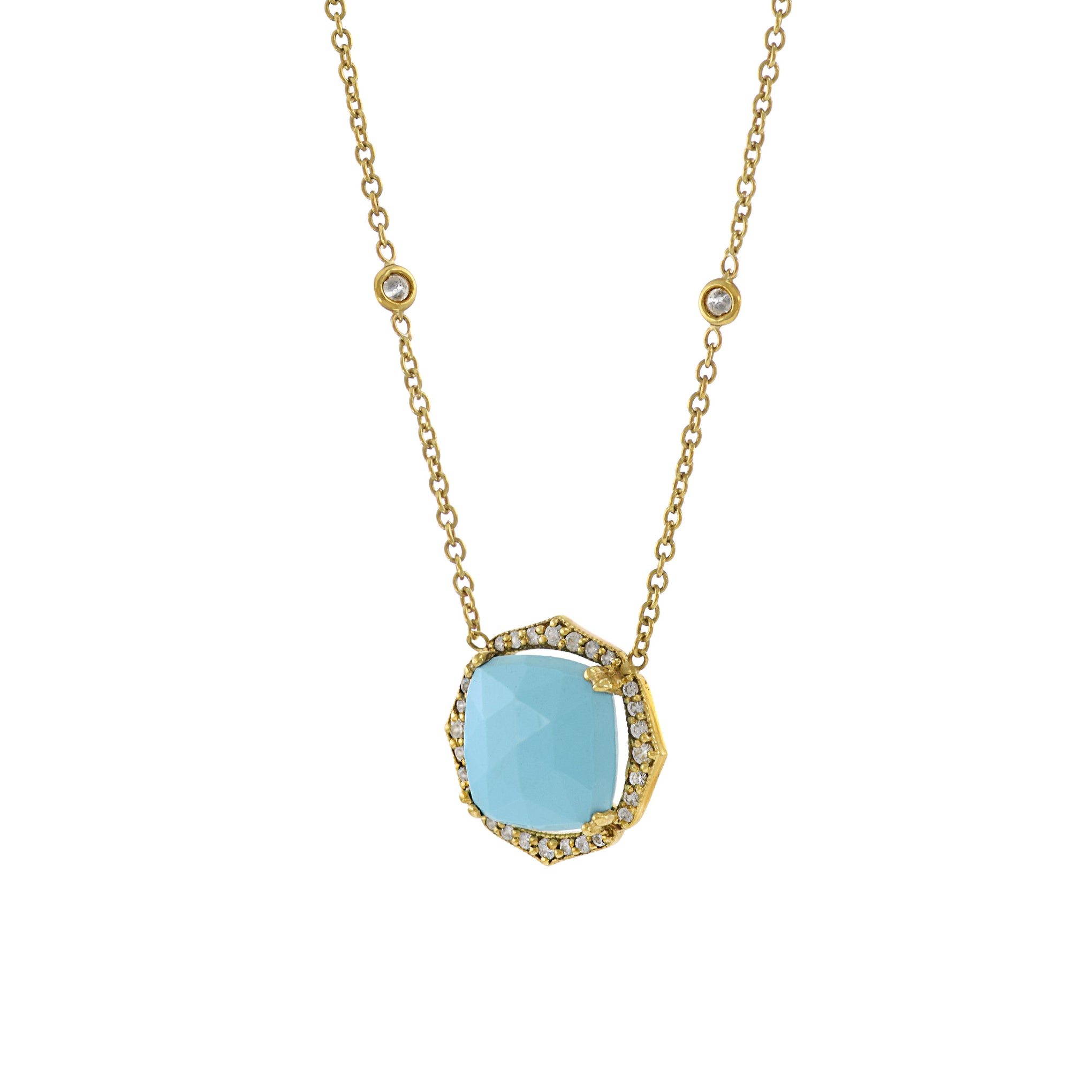 Estate 18KT Yellow Gold Signed Penny Pruelle Turquoise And Diamond Necklace