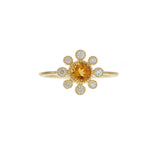 14KT Yellow Gold Citrine and Diamond Milgrain Flower Ring