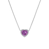 18KT White Gold Heart Shaped Pink Sapphire And Diamond Necklace