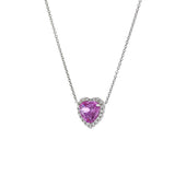 18KT White Gold Heart Shaped Pink Sapphire And Diamond Necklace